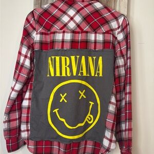 Women's Nirvana Red and White Plaid Flannel Shirt up-cycled